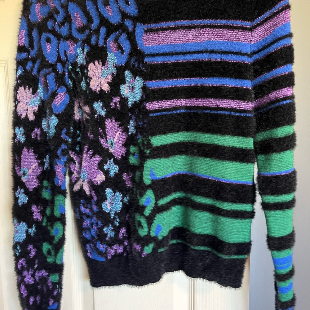 Desigual Black Sweater with Blue and Purple Patterns
